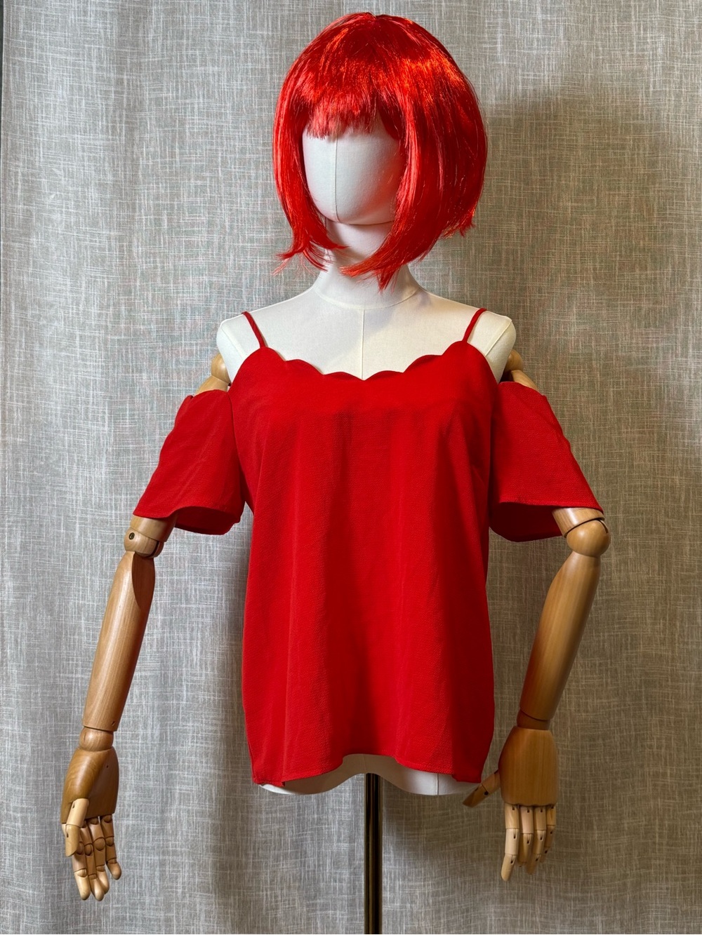 Women's Red Scallop Cold-Shoulder Camisole